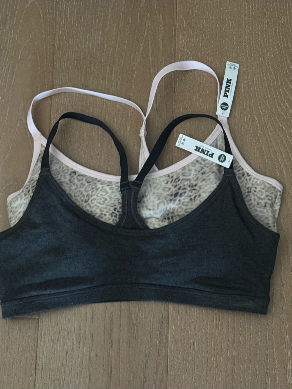 PINK Victoria's Secret Black & Light Pink Leopard Bralette Set